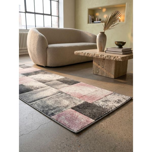 Kurzflorteppich Latemar, Kariert, Aus Polypropylen, Rosa, 80 X 150 Cm-image