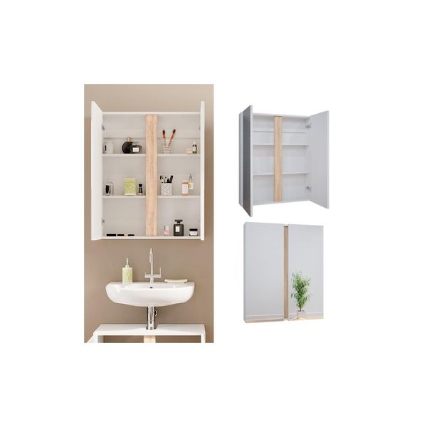 Vicco Spiegelschrank Badspiegel Badezimmerschrank Gloria Weiß Sonoma 70 X 84 Cm Modern Badezimmer 2 TüRen-image