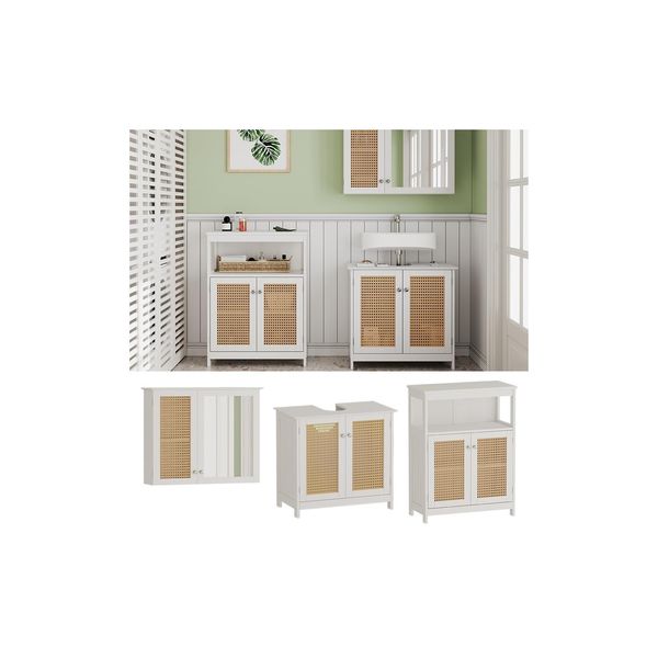 Vicco BadmöBel-Set Rosario, Weiß, Moderne Serie, Badezimmer, Dekorative Front, Spiegelschrank, Waschtischunterschrank, Sideboard-image