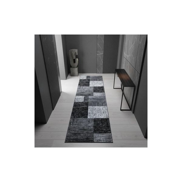 Teppich Kurzflor INN In Schwarz, Abstrakt Kariert, 80 X 300 Cm-image
