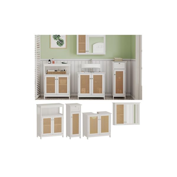 Vicco BadmöBel-Set Rosario, Weiß, Moderne Serie, Badezimmer, Dekorative Front, Spiegelschrank, Waschtischunterschrank, Midischrank, Sideboard-image