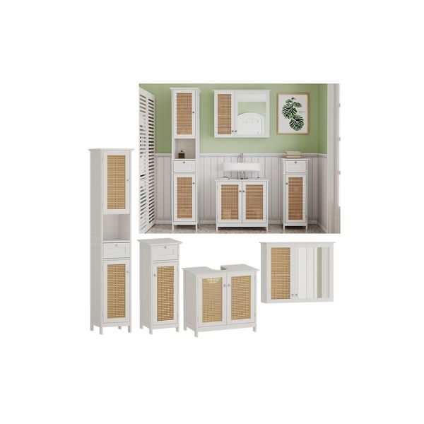 Vicco BadmöBel-Set Rosario, Weiß, Moderne Serie, Badezimmer, Dekorative Front, Spiegelschrank, Waschtischunterschrank, Midischrank, Hochschrank-image
