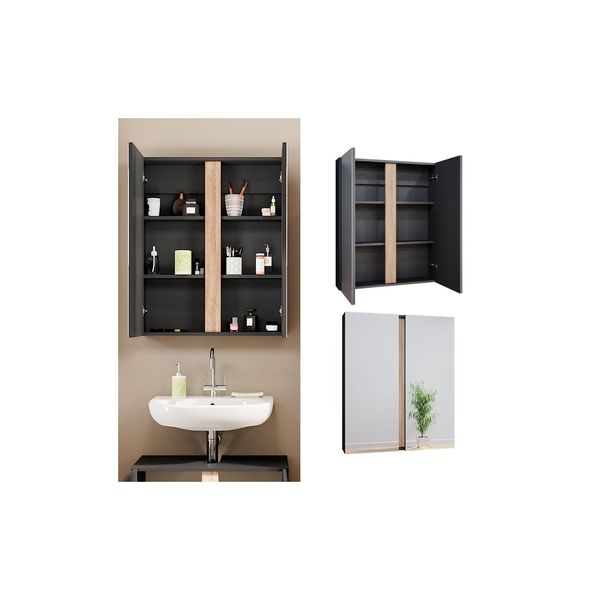 Vicco Spiegelschrank Badspiegel Badezimmerschrank Gloria Anthrazit Sonoma 70 X 84 Cm Modern Badezimmer 2 TüRen-image