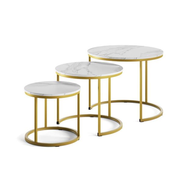 Vicco Couchtisch-Set, Weiß, Gold, Holzwerkstoff, Rund, 55X44.5X55 Cm, Wohnzimmer, Wohnzimmertische, Couchtische-image
