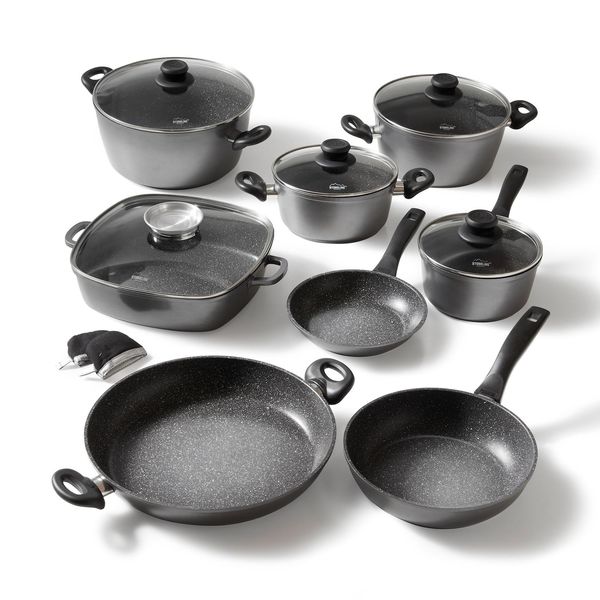 Stoneline Topfset Induktion, 13-Teiliges Topfset Mit Deckel, Kochtopf Set Beschichtet Mit Echten Steinpartikeln, Aluguss TöPfe Und Pfannen Geeignet FüR Alle Herdarten-image