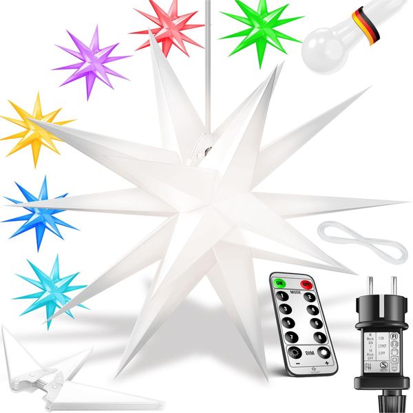 Kesser® Leuchtstern 3D, LED Weihnachtsstern Mit Timer FüR Innen Und AußEn, Adventsstern Beleuchtet HäNgend Stern + Warmweiß Licht-image