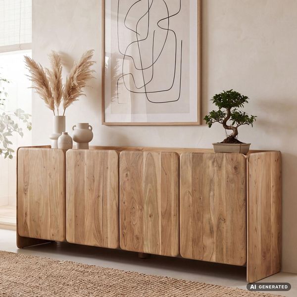 Sideboard Akazie Massivholz 180Cm Anrichte Kommode 4 TüRen Holzkommode Handmade-image