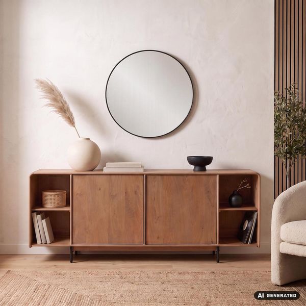 Sideboard Mango Massivholz 180Cm Anrichte Kommode 2 TüRen Holzkommode Handmade-image