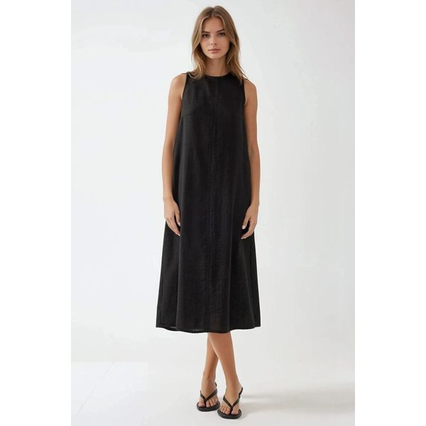 Leinen-Optik äRmelloses Midikleid Mit Rundhalsausschnitt-image