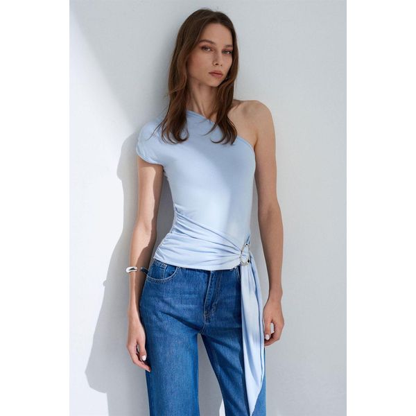 Schlanker Schnitt Off-Shoulder-Jersey-Bluse Mit Bindedetail-image