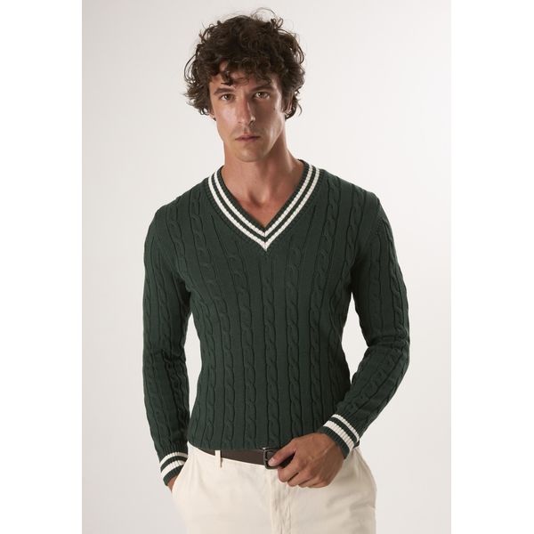 Pullover Basic-Pullover Mit V-Ausschnitt Und Zopfmuster-image