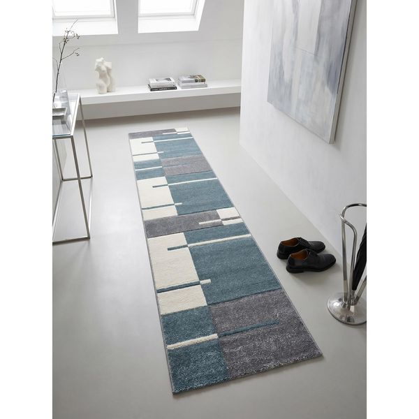Kurzflorteppich Latemar, Kariert, Blau, 80 X 300 Cm-image