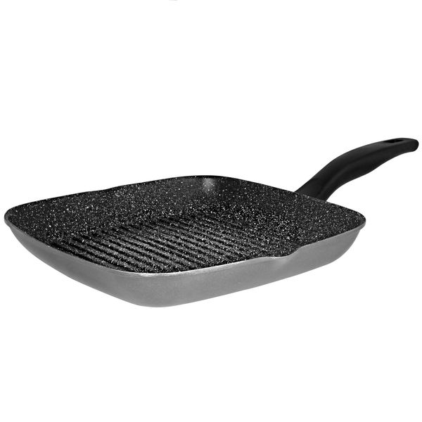 Stoneline Grillpfanne, 28 X 28 Cm, Mit 2 AusgüSsen, Aluguss, Grillpfanne Beschichtet Mit Echten Steinpartikeln, Grau, Grillpfanne Induktion, Backofengeeignet-image