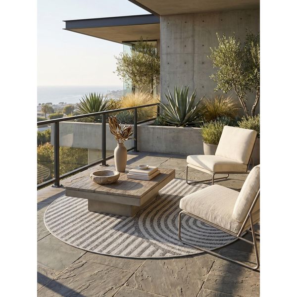 Outdoor-Teppich Boho-BöGen Grau 200X200 Cm Wetterfest-image