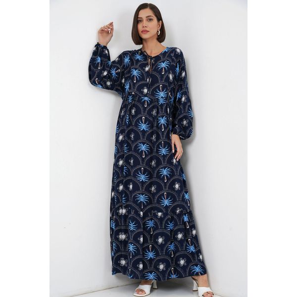 Tropisches Maxi-Kleid Mit Knopfverschluss-image