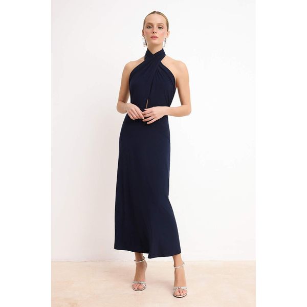 Marineblaues, Flaches, äRmelloses, Elegantes Midi-Kleid FüR Damen/Nachtkleid-image