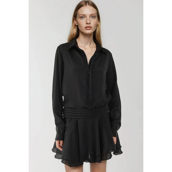 RüSchendrapiertes Mini-Kleid Mit Langen ÄRmeln Und Hemdkragen-image