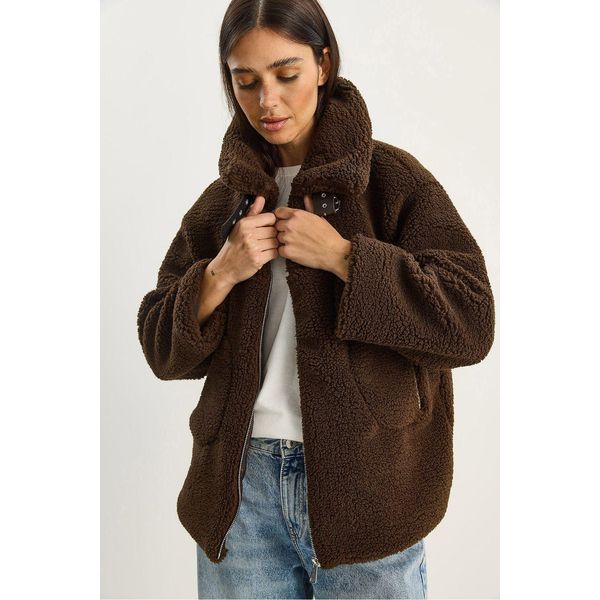ÜBergroßE PlüSchstrick-Pufferjacke Mit ReißVerschluss-image