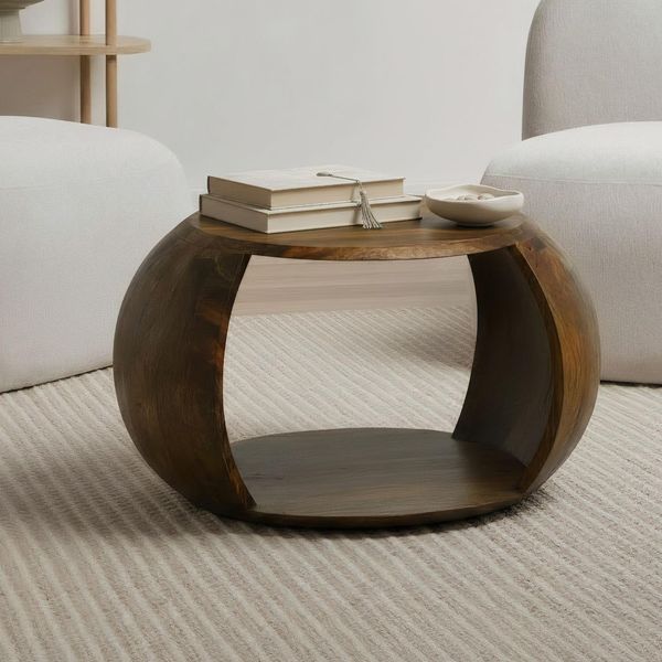 Couchtisch Mango Massivholz Rund 60 Cm Wohnzimmertisch Ablagefach Landhaus-image
