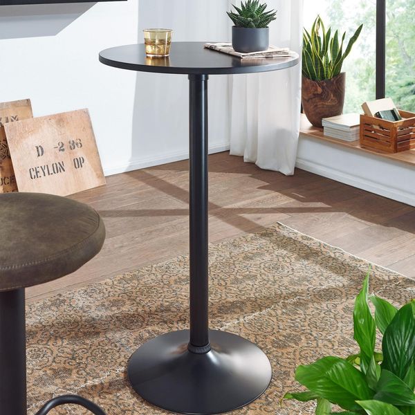 FineBuy Bartisch Schwarz Stehtisch Ø 60 Cm Metall / Holz Bistrotisch Rund Tisch-image