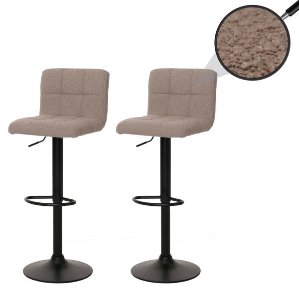 2Er-Set Barhocker MCW-G87, Tresenhocker Barstuhl, HöHenverstellbar Drehbar, Stoff Boucle (450G/M²) MVG ~ Taupe-image