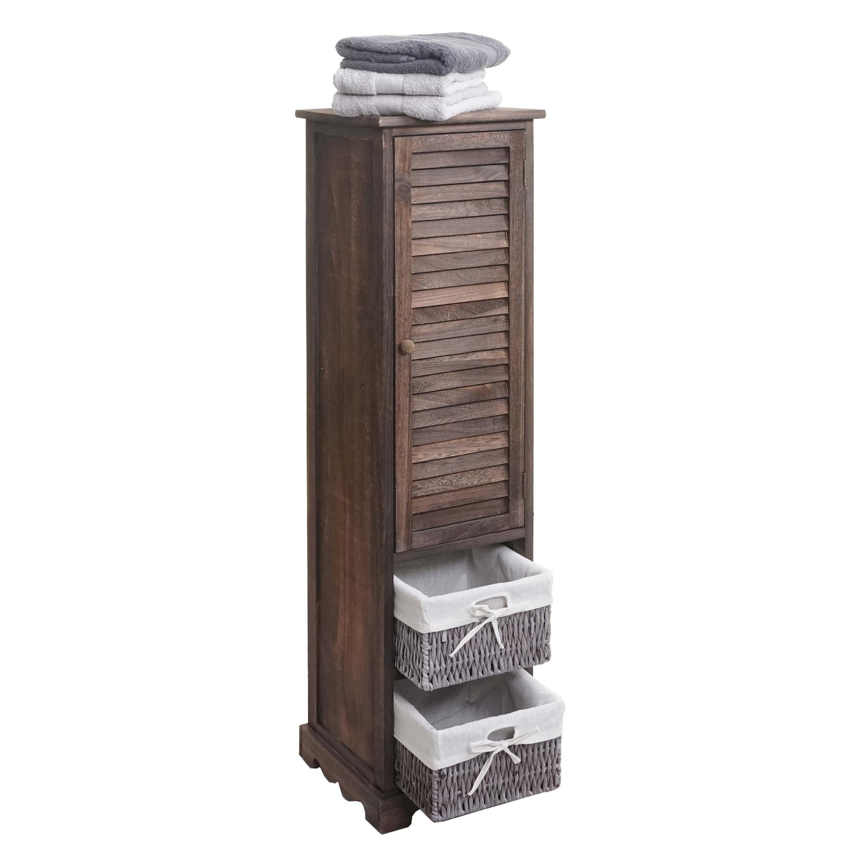 Badezimmerkommode MCW-H20, Badezimmer Schrank Badschrank Badregal, 120x27x29cm Massiv-Holz ~ shabby braun