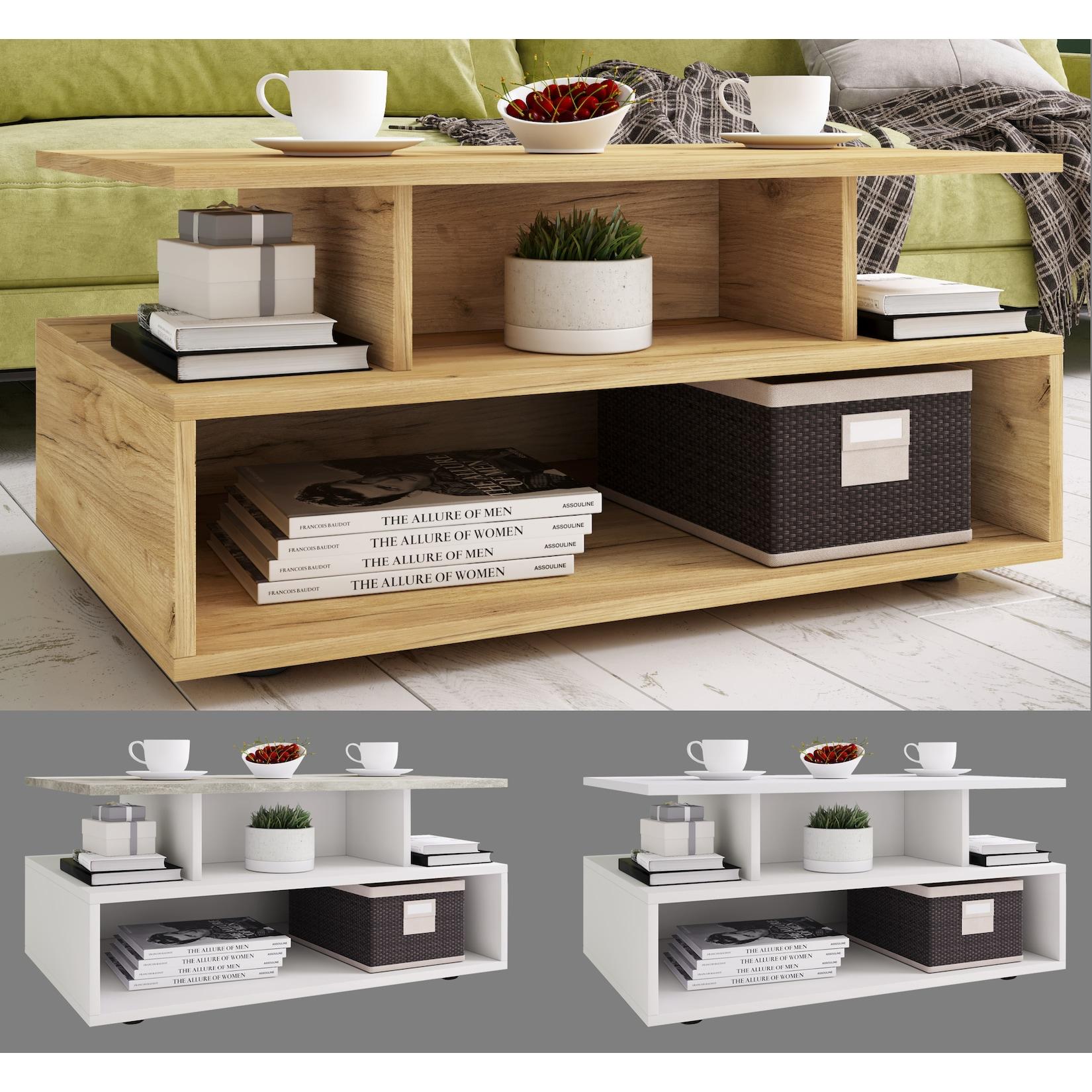 VCM Holz Couchtisch Sofatisch mit ausreichend Stauraum Maße ca. H. 40 x B. 80 x T. 50 cm Wohnzimmertisch - Esila