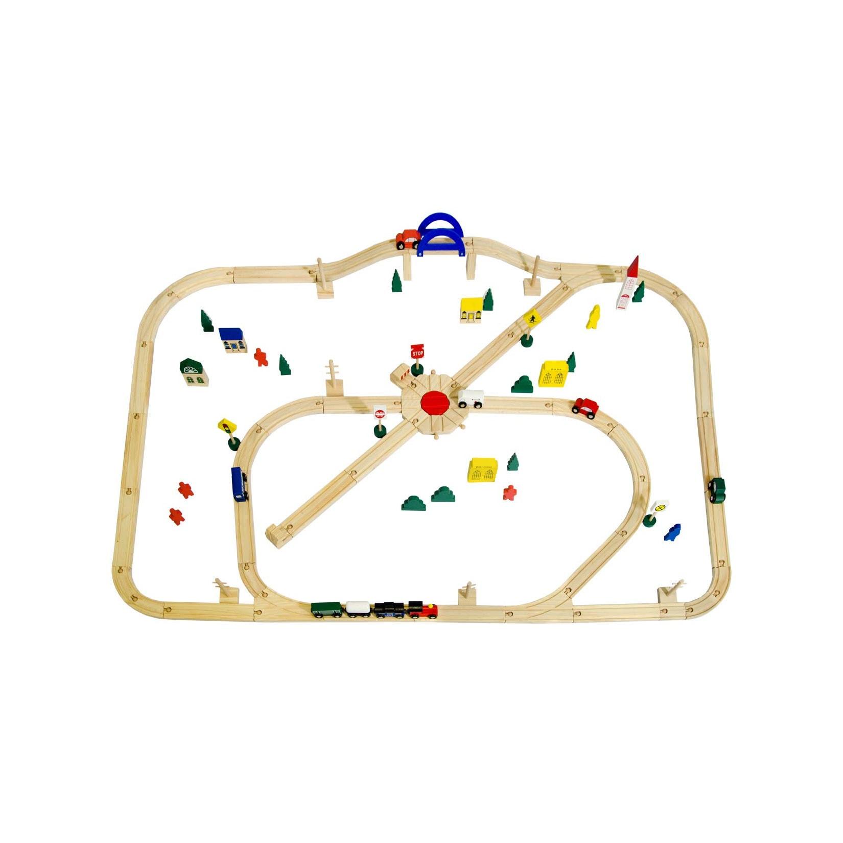 LittleTom 96 Teile XXL Holzeisenbahn Set - 6m Schienen - Holz Eisenbahn Kinder Spielzeug