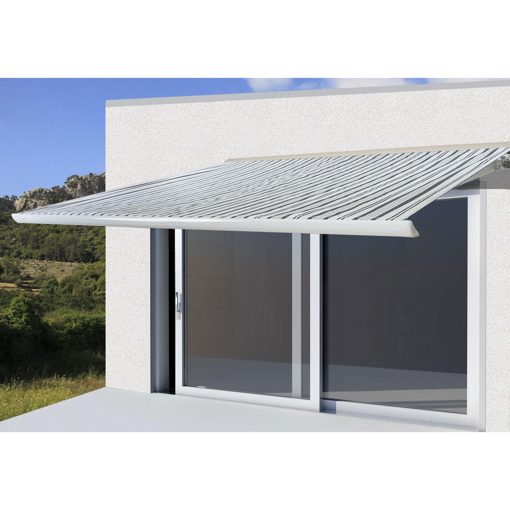 MCW Elektrische Kassettenmarkise H124, Markise Vollkassette 5x3m ~ Polyester Grau/Weiß