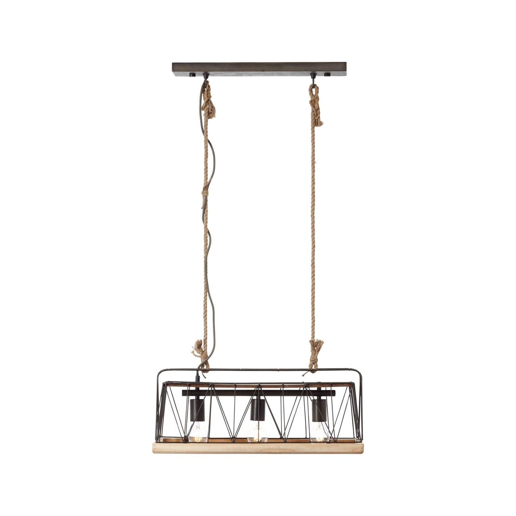 BRILLIANT Lampe Narcy Pendelleuchte 3flg burned steel/holz 3x A60, E27, 40W, geeignet für Normallampen (nicht enthalten) Für LED-Leuchtmittel geeignet