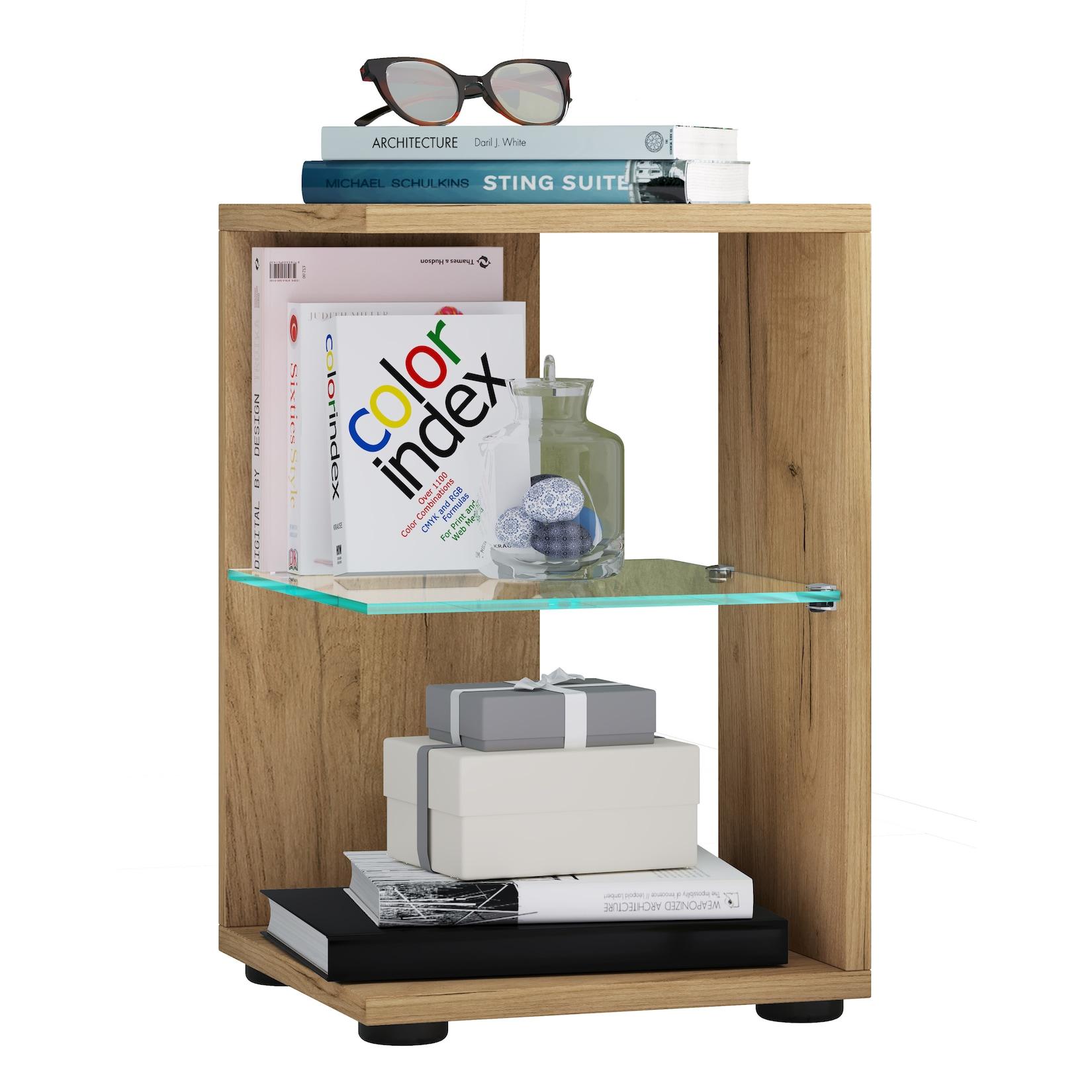 VCM Holz Beistelltisch mit ESG-Sicherheitsglas Couchtisch schlicht Maße ca. H. 45 x B. 30 x T. 30 cm Wohnzimmertisch Kaffeetisch - Elani