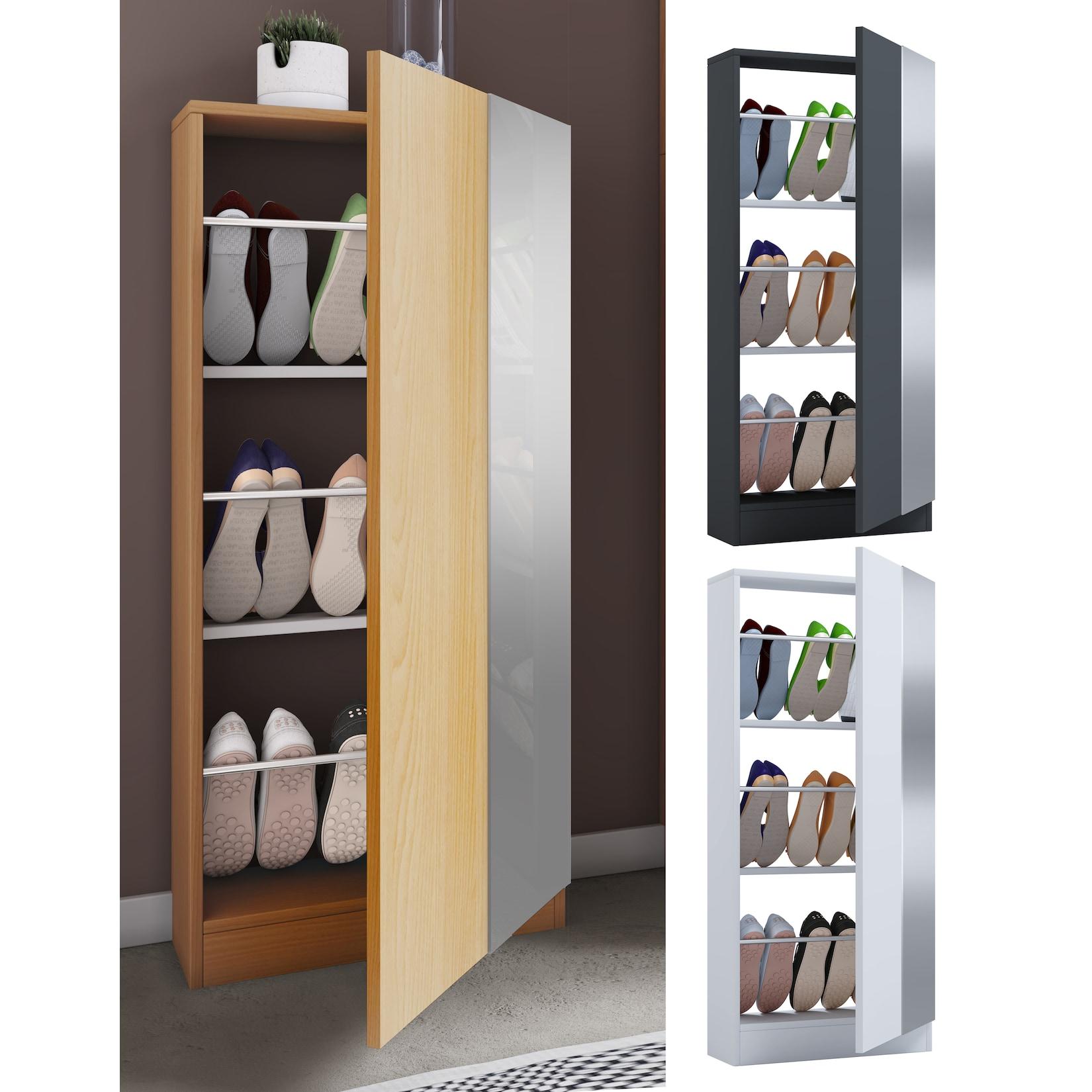 VCM Holz Schuhschrank Maße: H. 112 x B. 50 x T. 17 cm 1 Drehtür praktischer Spiegel - Fulisa L Spiegel