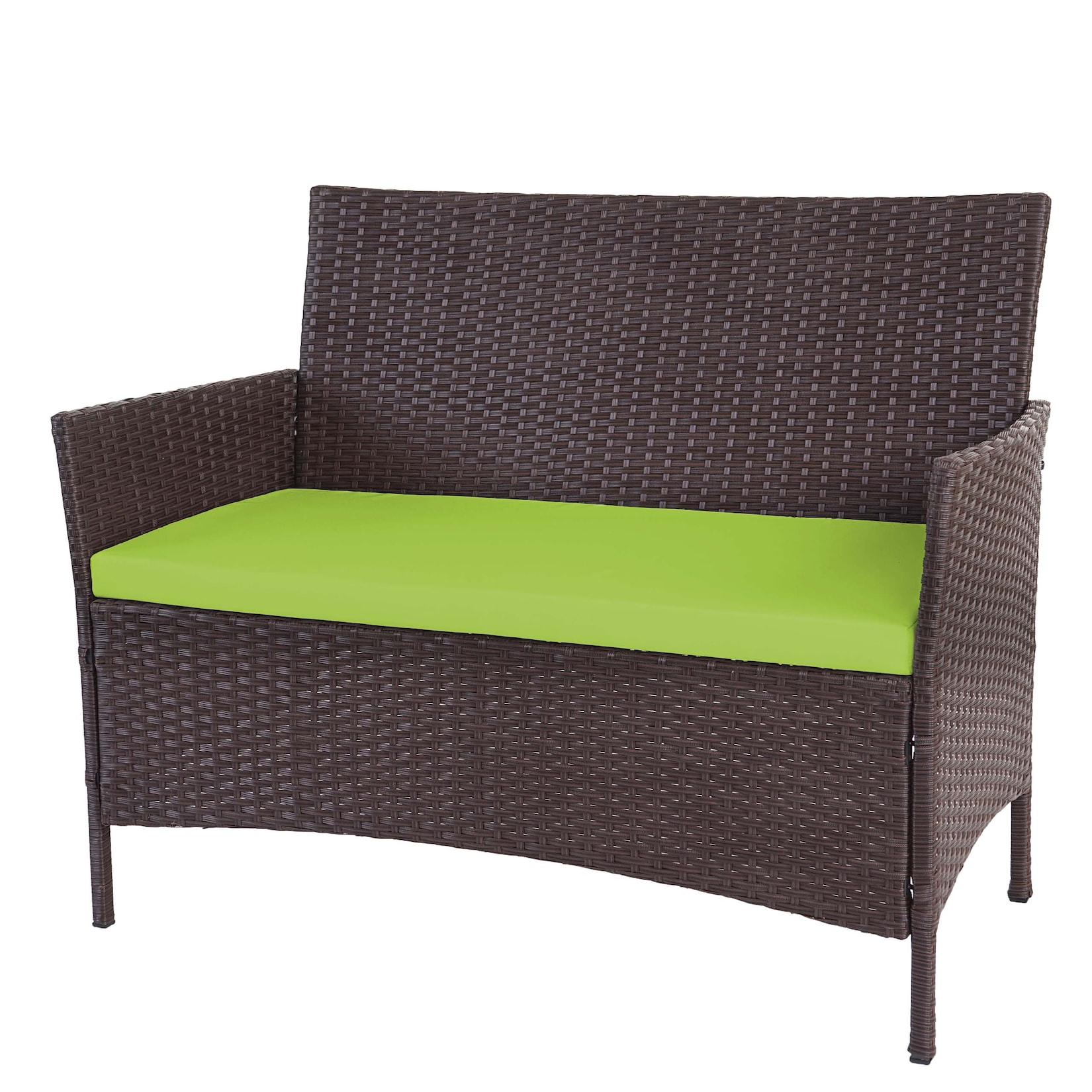 Poly-Rattan Gartenbank Hamar, Sitzbank Bank ~ Braun-Meliert, Kissen GrüN