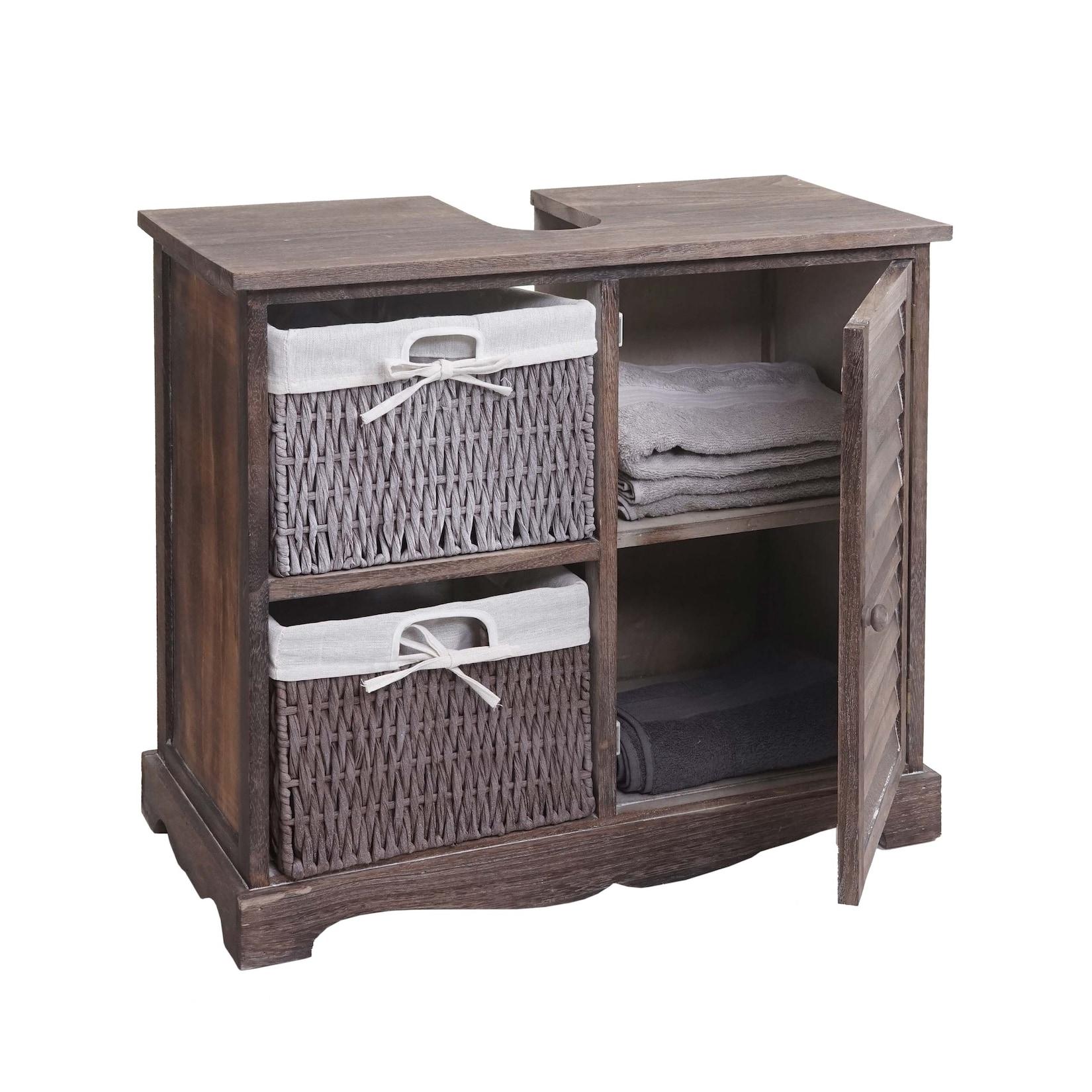 Waschbeckenunterschrank MCW-H20, Badezimmer Waschtisch, Massiv-Holz Korb-Schublade 60X65X31Cm ~ Shabby Braun