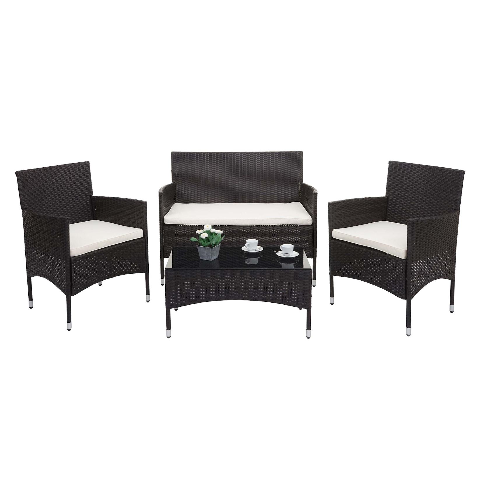 Poly-Rattan Garnitur MCW-F55, Balkon-/Garten-/Lounge-Set Sofa Sitzgruppe ~ Braun, Kissen Creme