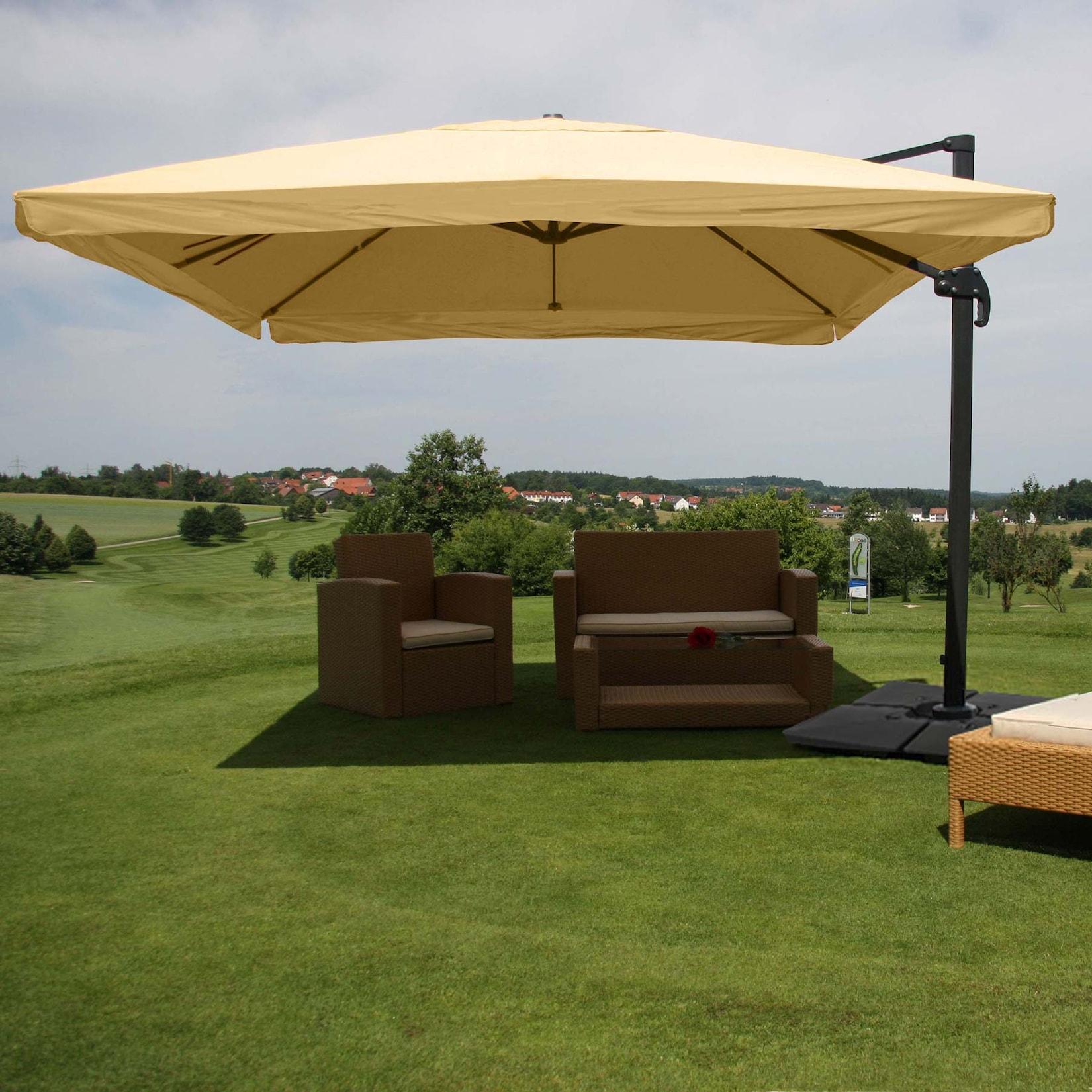 Gastronomie-Ampelschirm MCW-A96, Sonnenschirm, 3X4M (Ø5M) Polyester/Alu 26Kg ~ Flap, Creme Mit StäNder