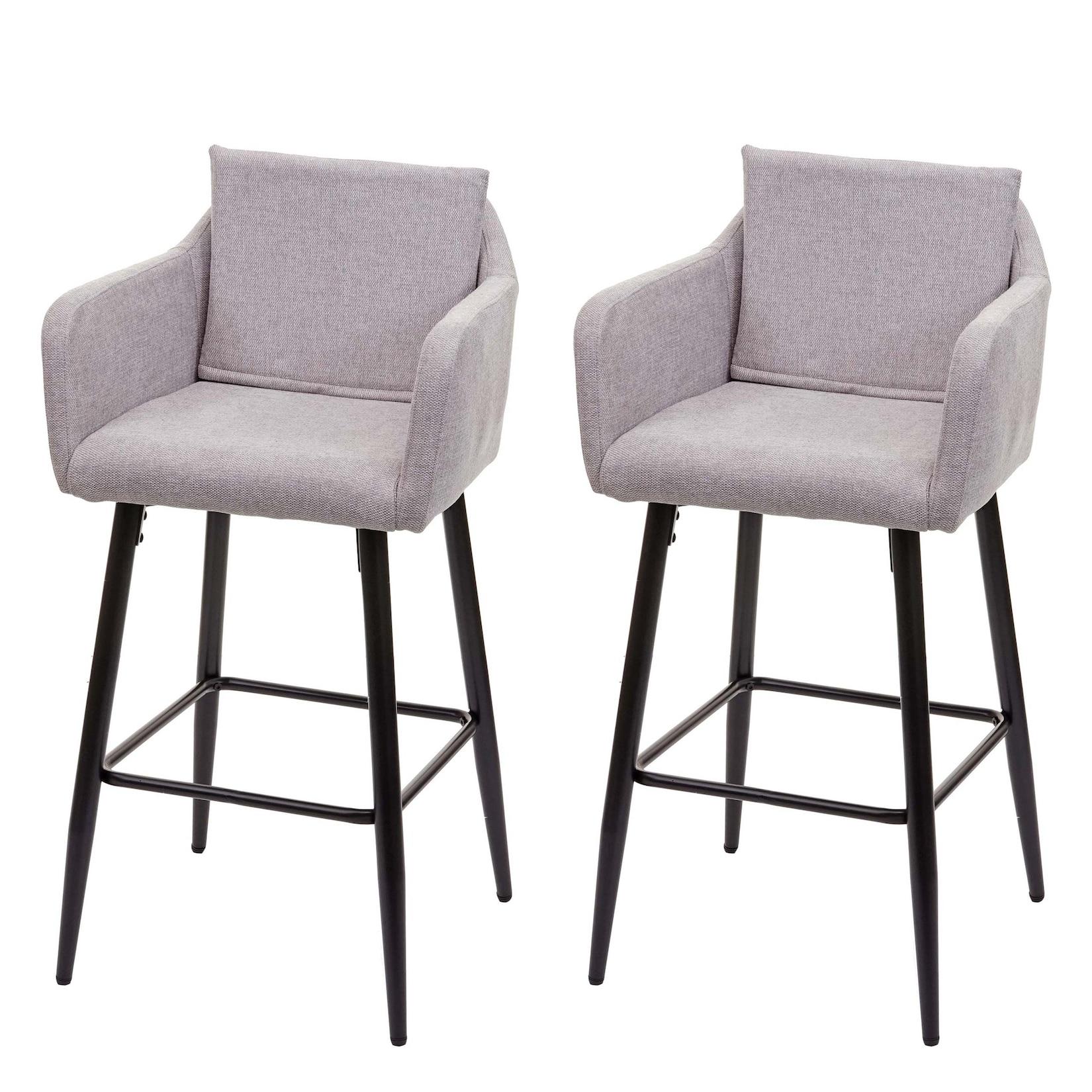2Er-Set Barhocker MCW-H93, Barstuhl Tresenhocker, FußAblage Metall ~ Stoff/Textil Hellgrau