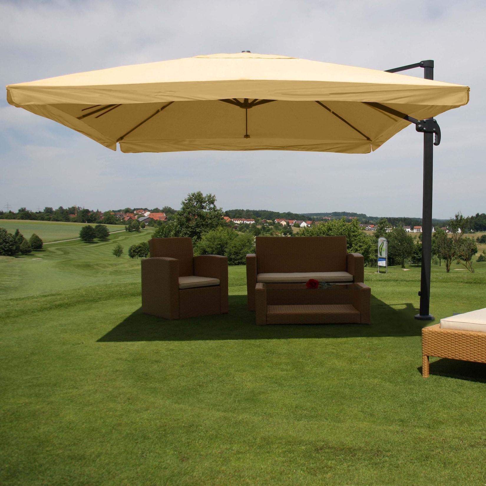 Gastronomie-Ampelschirm MCW-A96, Sonnenschirm, 3X4M (Ø5M) Polyester/Alu 26Kg ~ Flap, Creme Ohne StäNder