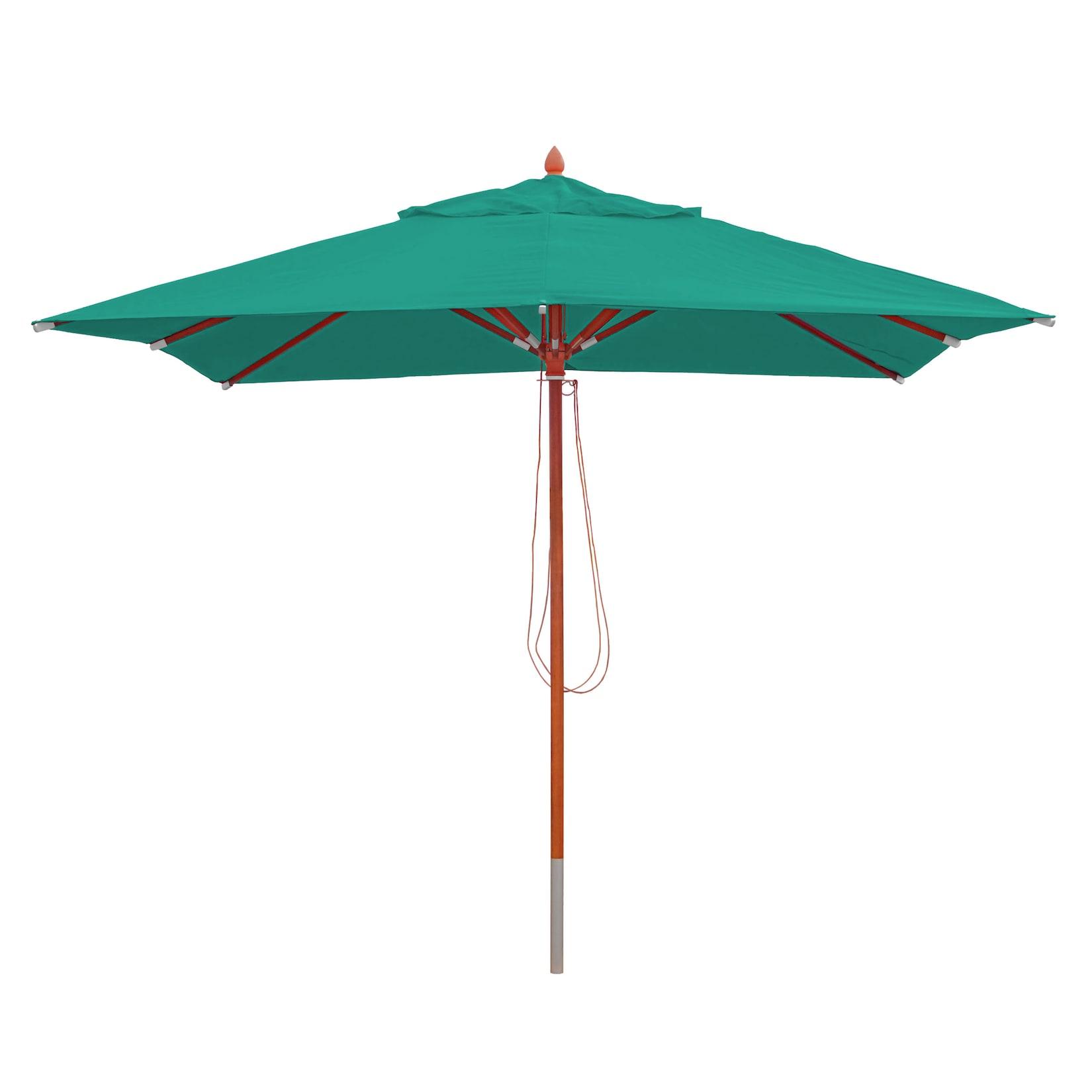 Gastronomie Holz-Sonnenschirm MCW-C57, Gartenschirm, Polyester/Holz 14Kg, Eckig 3X3M Seilzug StoßSicher ~ Blau-GrüN