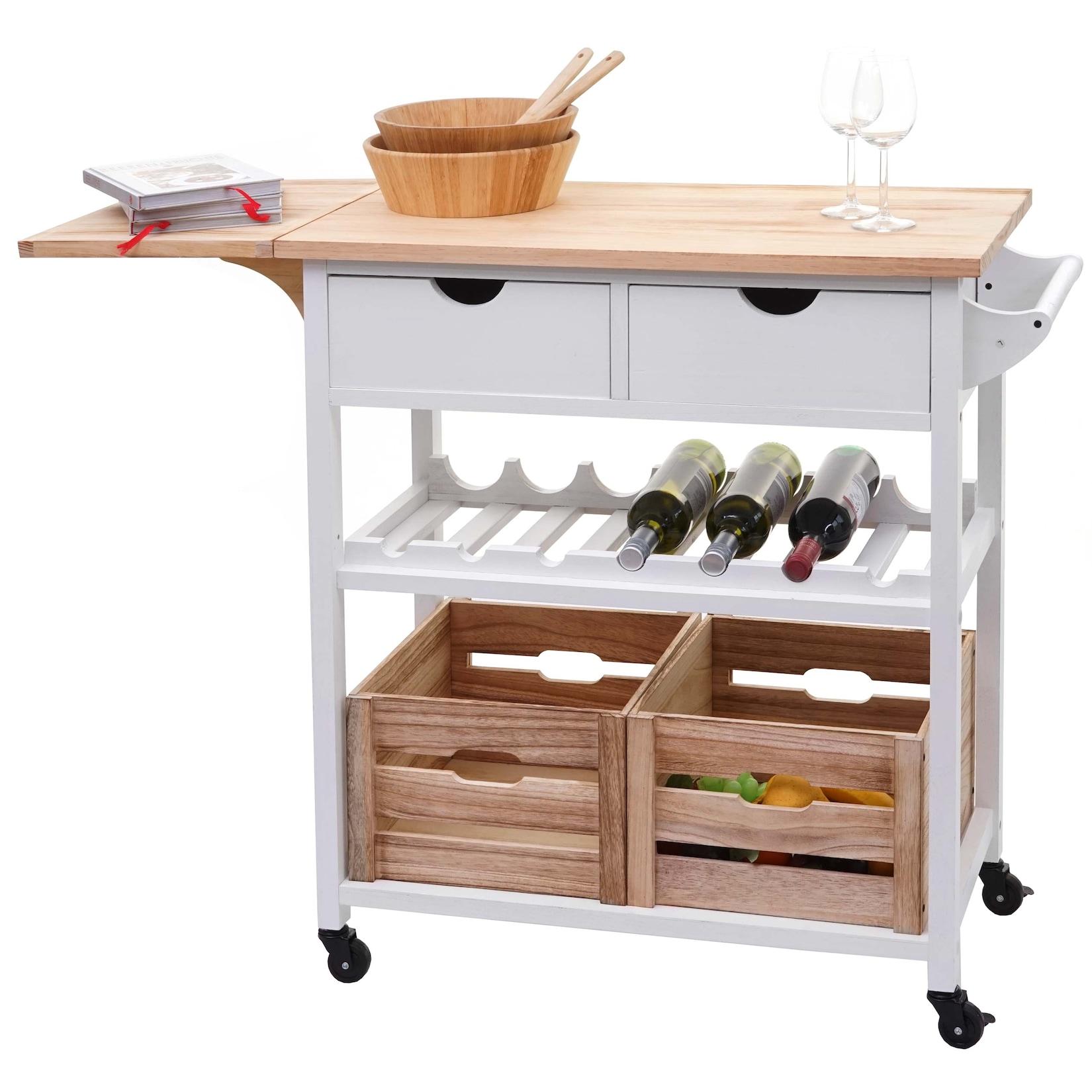 Servierwagen MCW-G35, KüChenwagen Rollwagen KüChenhelfer Beistellwagen Teewagen, Kiefernholz 89X119X41Cm ~ Natur-Weiß
