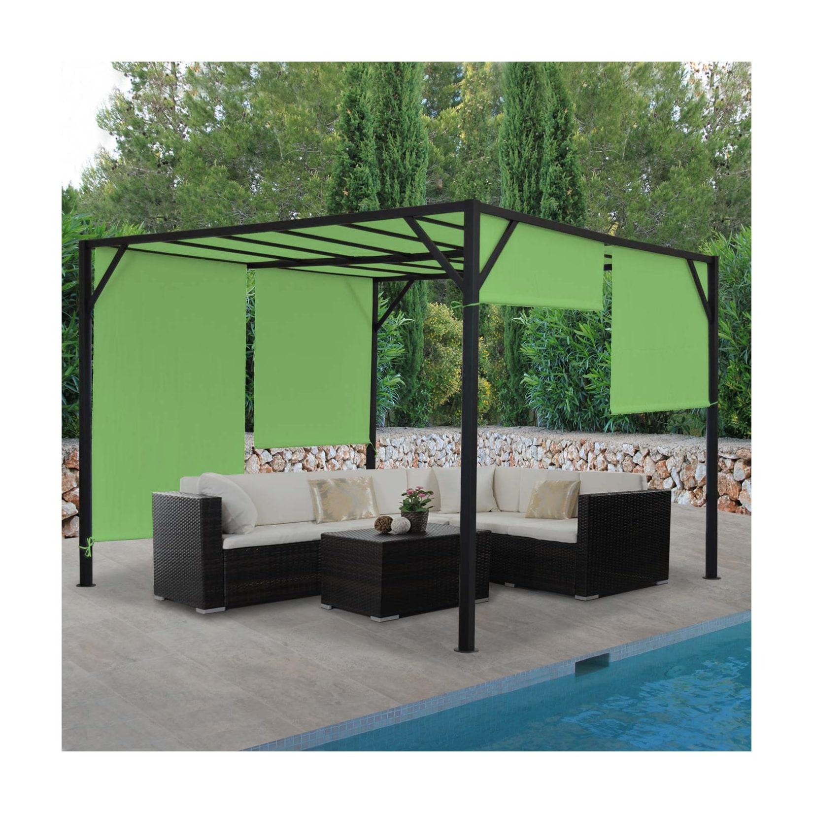 Pergola Beja, Garten Pavillon TerrassenüBerdachung, Stabiles 6Cm-Stahl-Gestell + Schiebedach GrüN ~ 4X4M
