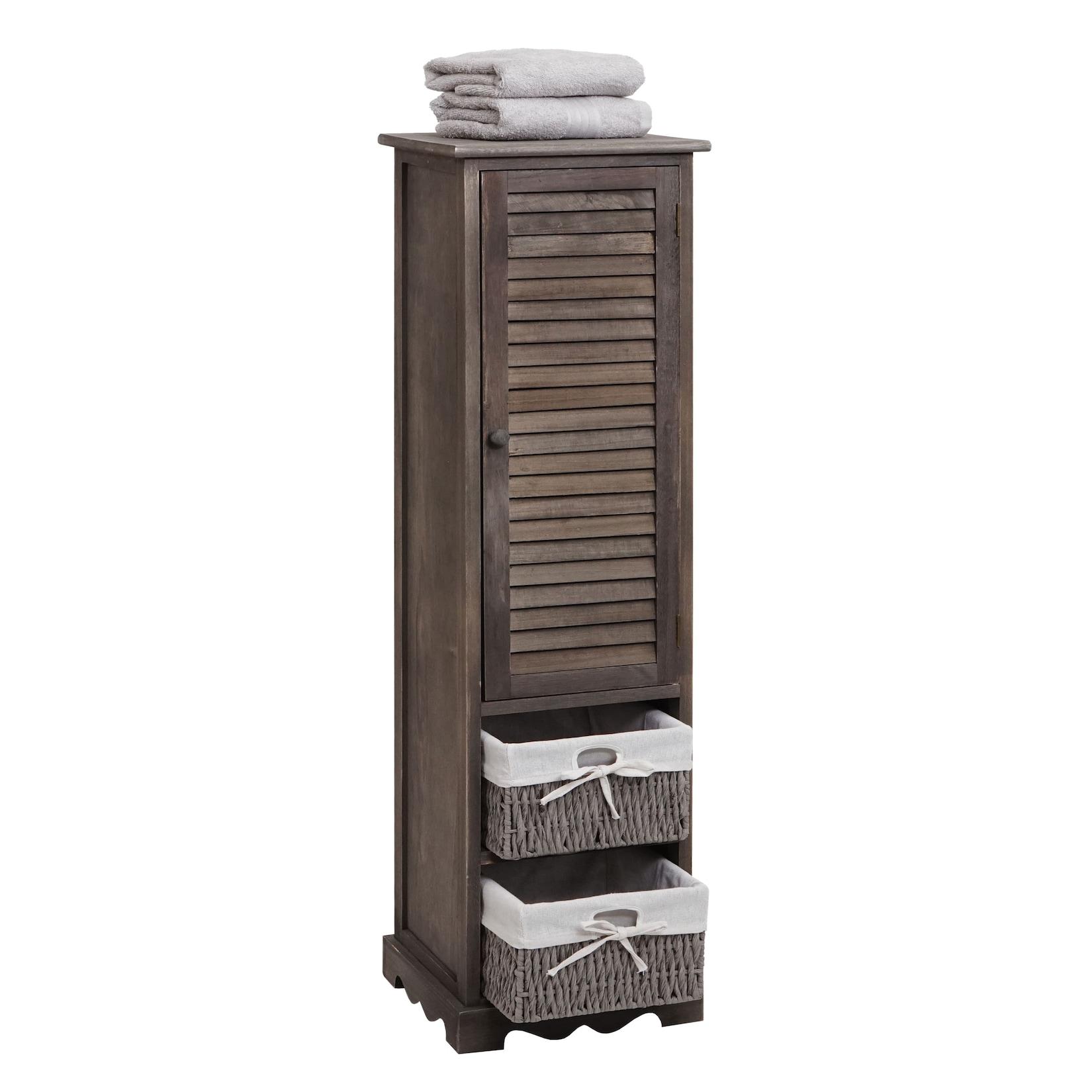 Badezimmerkommode MCW-H20, Badezimmer Schrank Badschrank Badregal, 120x27x29cm Massiv-Holz ~ shabby grau-braun