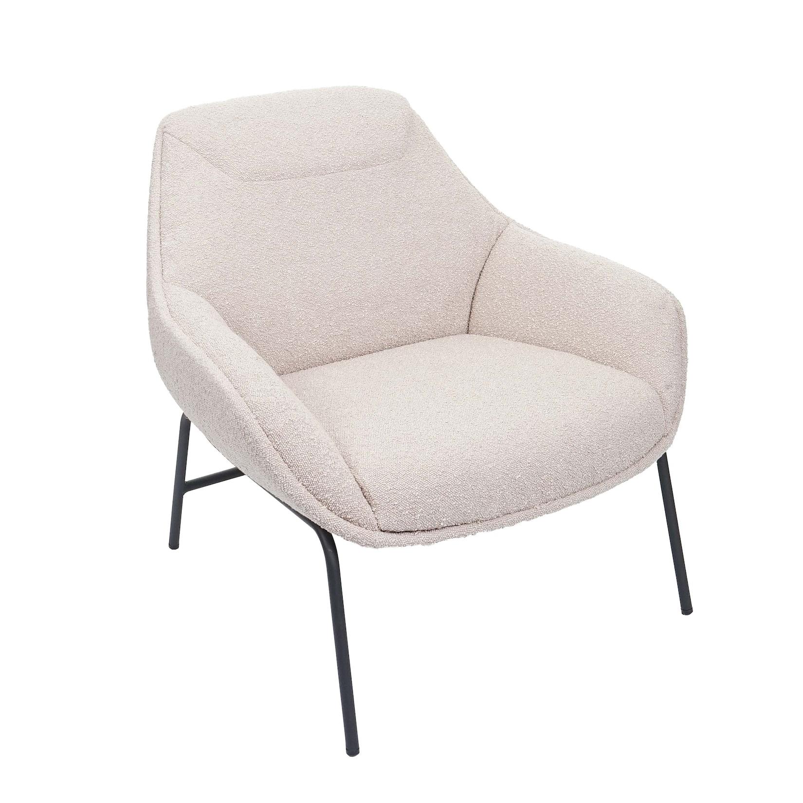 Lounge-Sessel MCW-J77, Cocktailsessel Sessel, Bouclé Stoff Metall ~ Creme-Beige