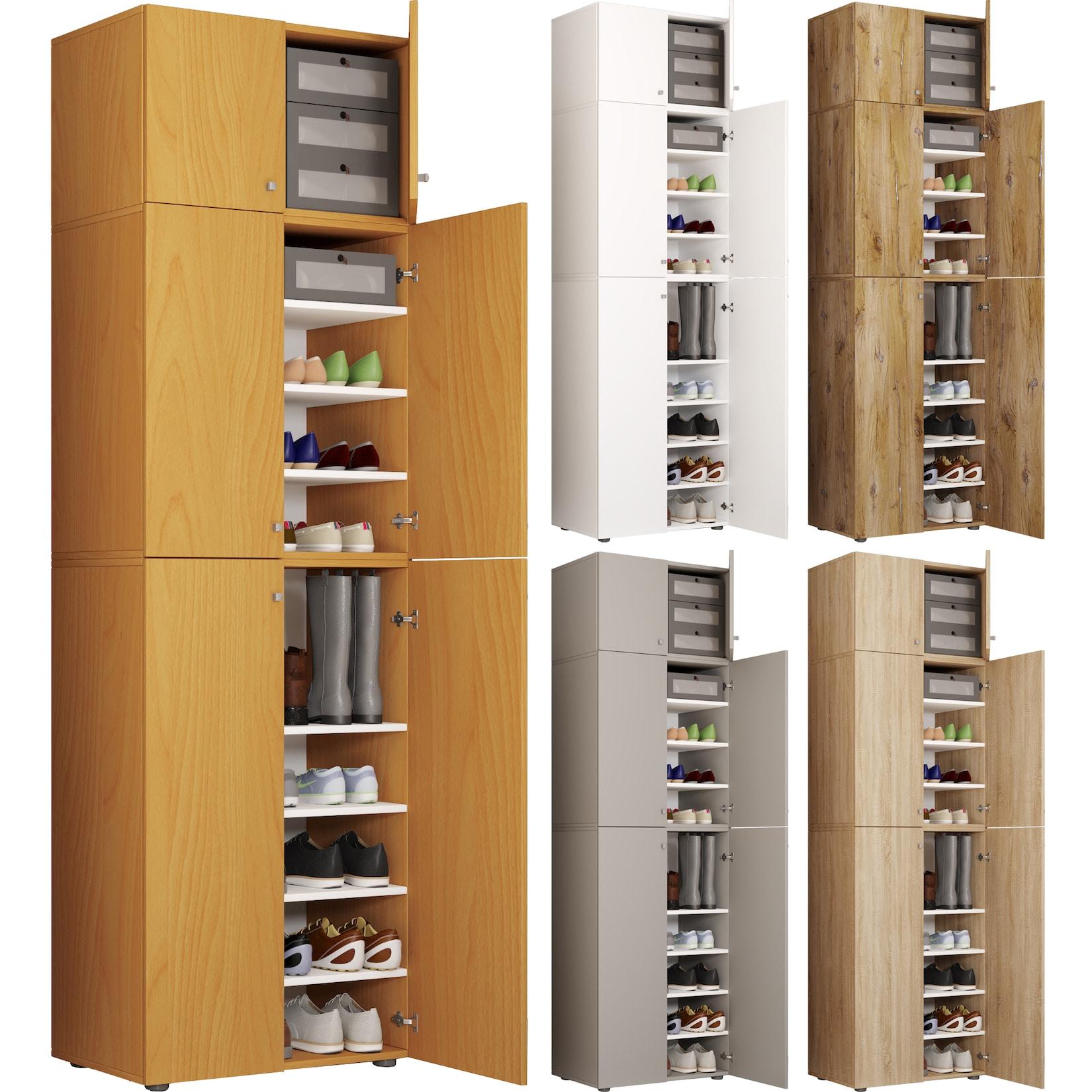 Vcm Holz-Schuhschrank MaßE: H. 200 X B. 70 X T. 39 Cm Allzweckschrank 9 FäCher 4 DrehtüRen Aufsatz Mit 2 TüRen – Lona