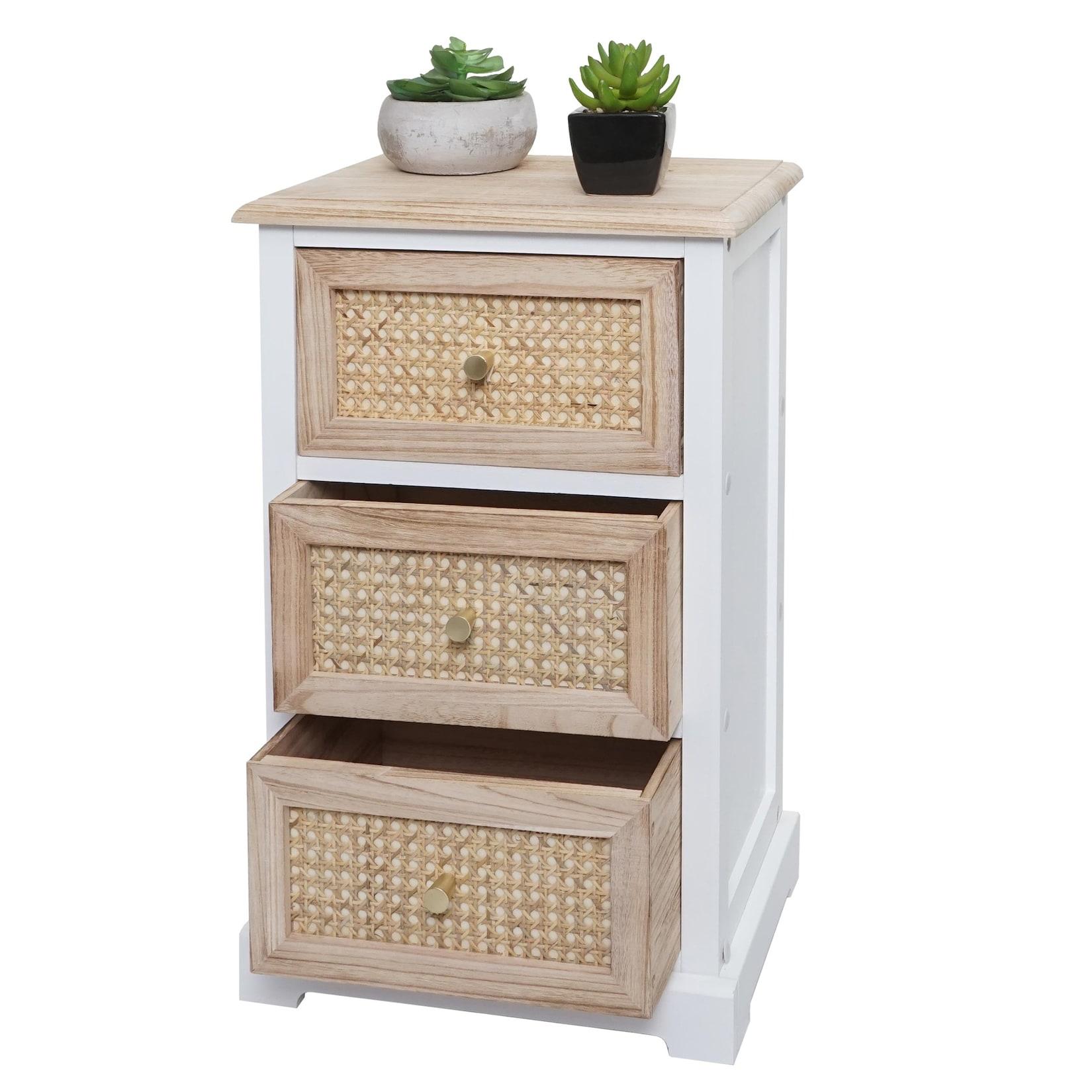 Kommode MCW-K87, Schubladenschrank Schrank, Holz Rattan 63X40X28Cm ~ Weiß, Naturfarben