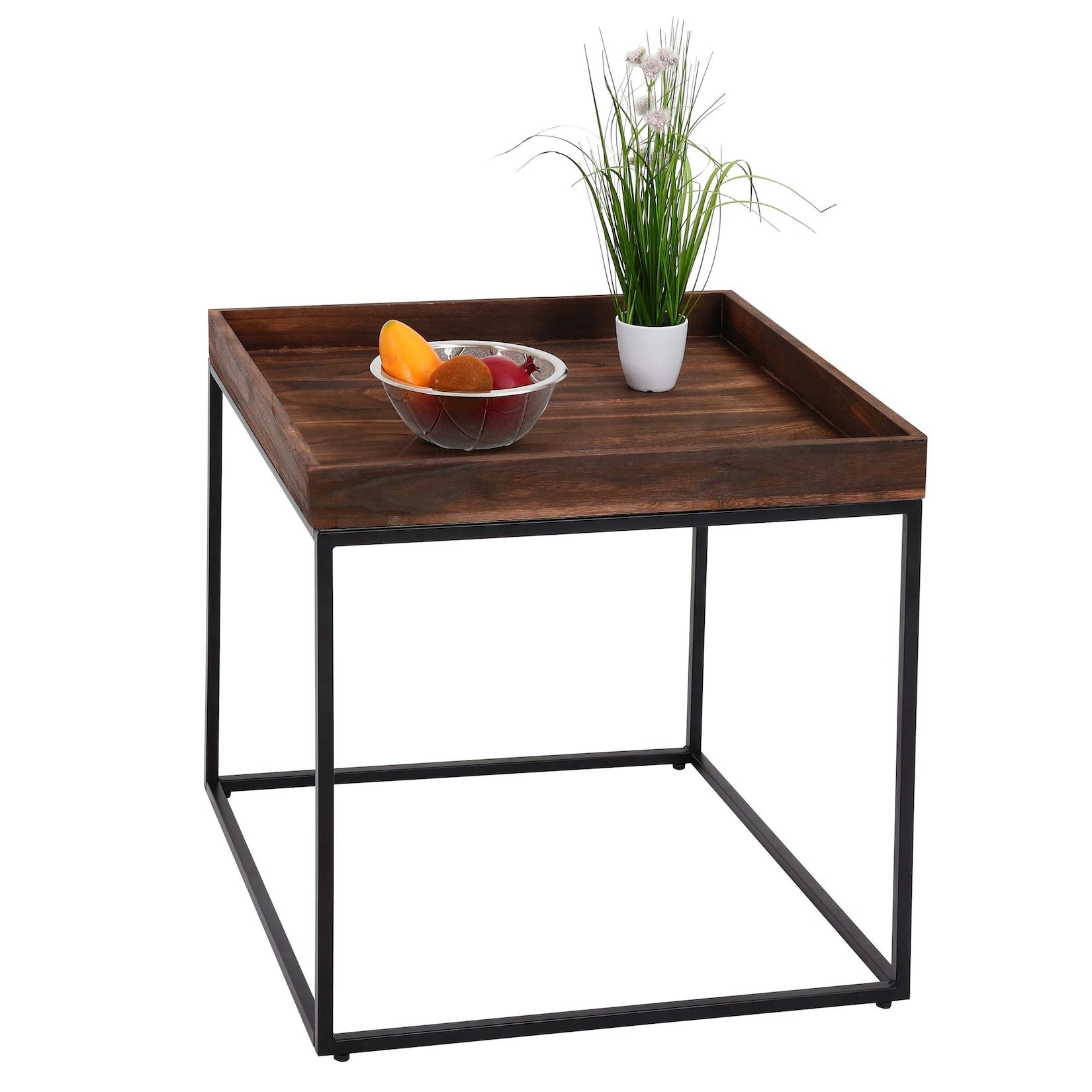 Beistelltisch MCW-K71, Kaffeetisch Couchtisch Tisch, Paulownia-Holz Metall 60X60X60Cm ~ Dunkelbraun