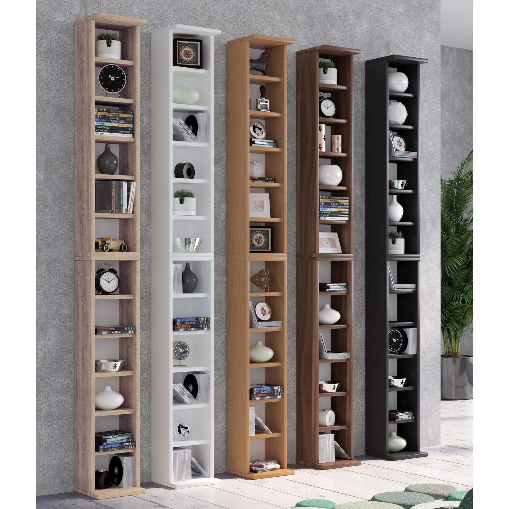 Vcm Holzregal Stehend Platzsparender CD Schrank FüR 204 Cds Oder 72 Dvds MaßE: H. 180 X B. 21 X T. 20 Cm Elegantes DVD Regal Stehend Blu-Ray Regal CD Regal - Bigol
