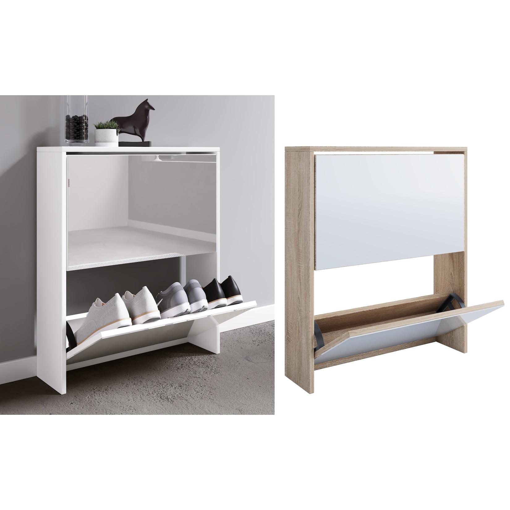 Vcm Holz Schuhschrank MaßE: H. 73 X B. 63 X T. 17 Cm 2 Klappen Mit Spiegel - Stido L