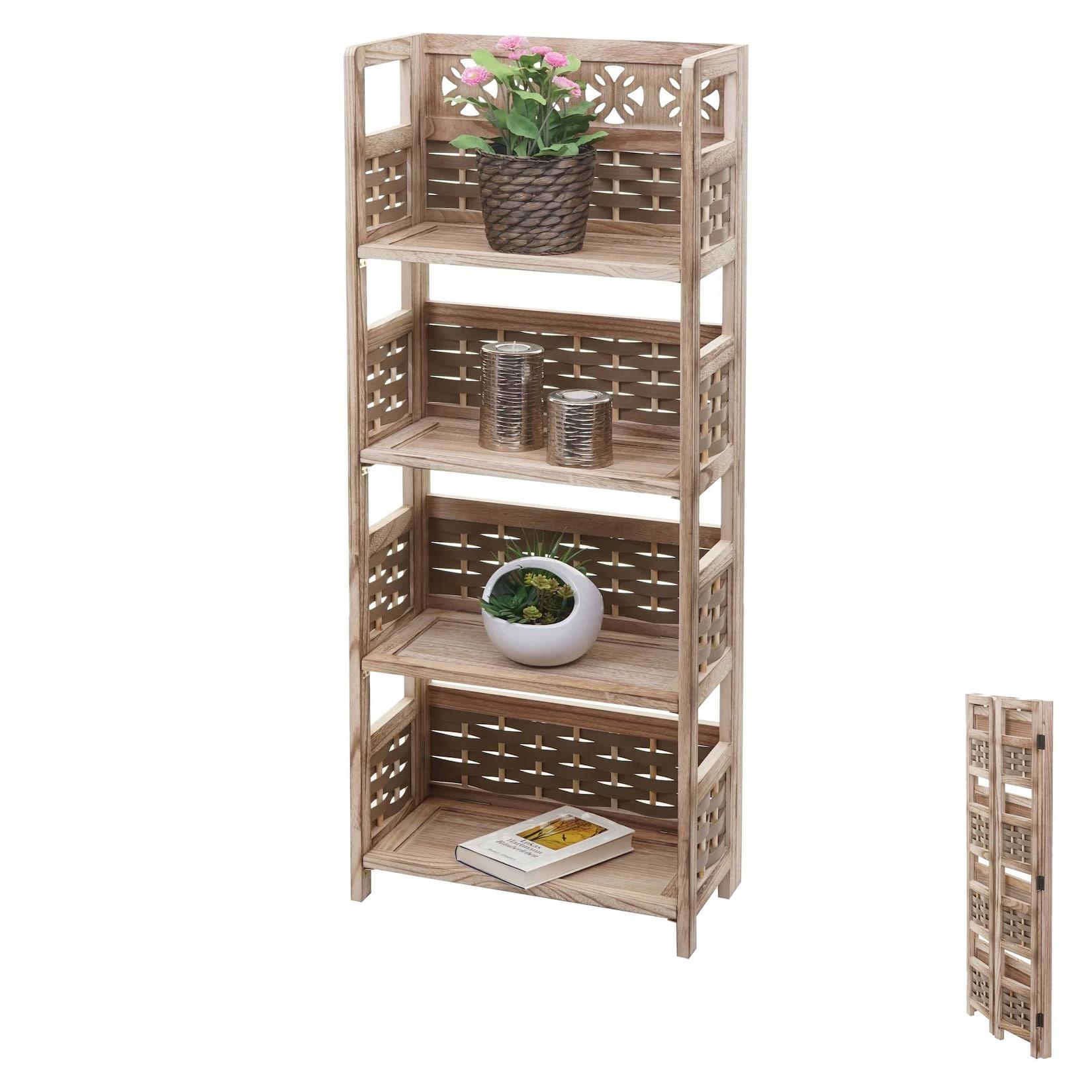 Regal MCW-K86, Standregal Wohnregal, Klappbar 4 Ablagen, Holz 110Cm ~ Braun, Geflecht Braun