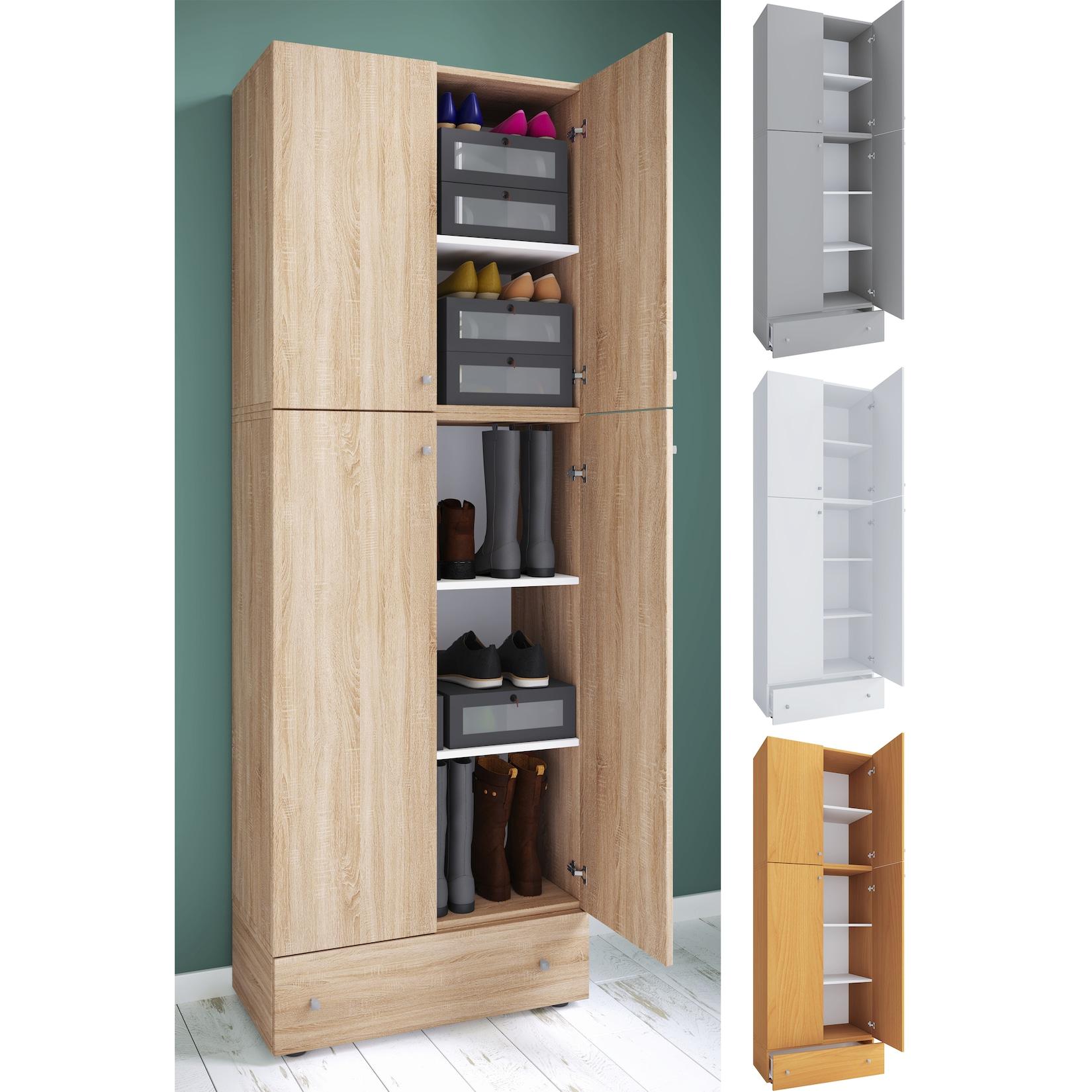 Vcm Holz-Schuhschrank MaßE: H. 200 X B. 70 X T. 39 Cm Allzweckschrank 5 FäCher 4 DrehtüRen Extra Schublade– Lona